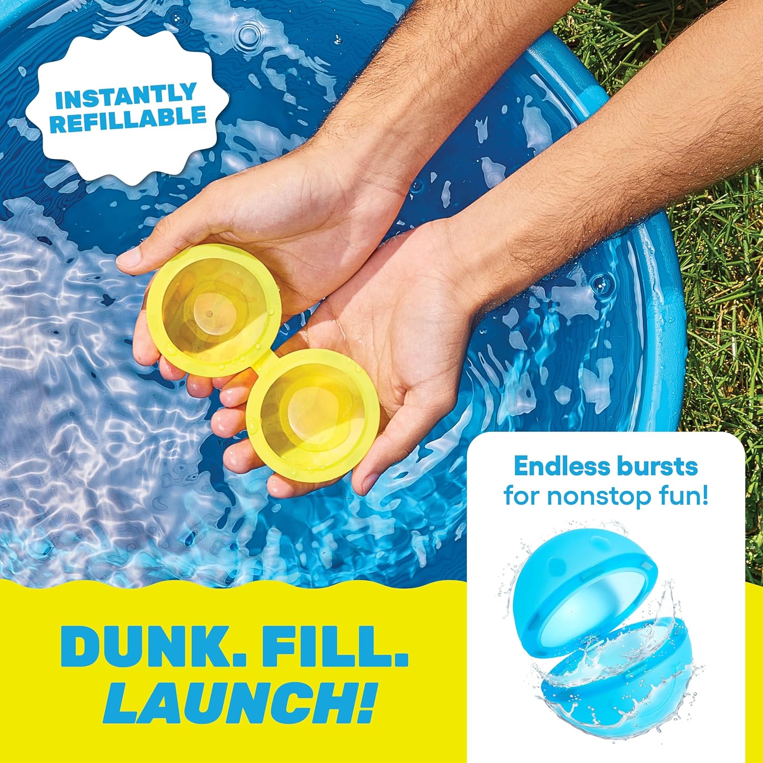 Hydroburst 6-pack Reusable Water Balloons by Relatable, For The Pool, Beach Toys And Outdoor Play Toys, Includes 6 Refillable Balloons 6-pack Happy Face
