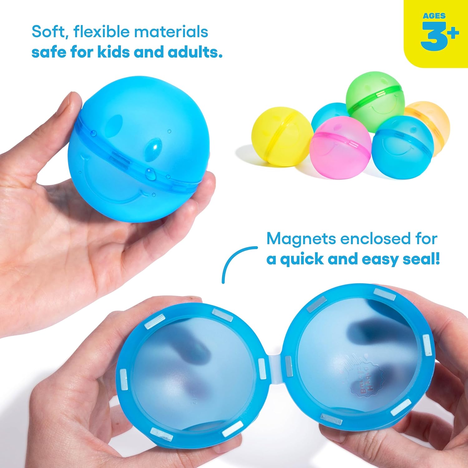 Hydroburst 6-pack Reusable Water Balloons by Relatable, For The Pool, Beach Toys And Outdoor Play Toys, Includes 6 Refillable Balloons 6-pack Happy Face
