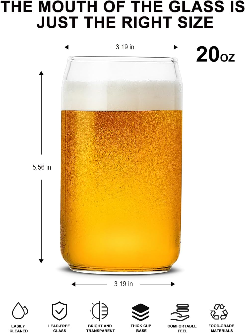 LUXU Beer Glass, 20 oz Can Shaped Beer Glasses Set of 4 -Craft Drinking Glasses,Large Beer Glasses for Any Drink and Any Occasion (Set of 4) 20 OZ Set of 4