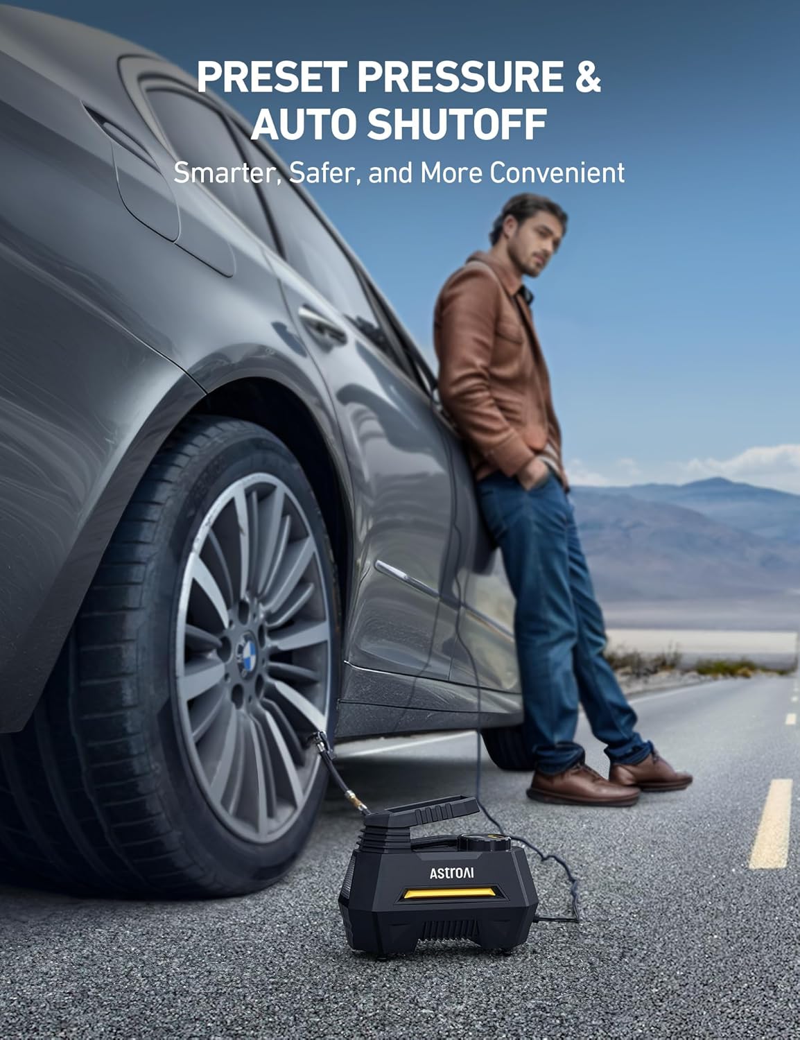 AstroAI Tire Inflator Portable Air Compressor Air Pump for Car Tires-Car Accessories, 9.8Ft Cord-12V DC-Powered Auto Pump with Digital Pressure Gauge, Emergency LED Light for Bicycle, Balloons, Yellow Large Yellow