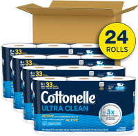 Cottonelle Ultra Clean Toilet Paper with Active CleaningRipples Texture, Strong Bath Tissue, 24 Family Mega Rolls = 132 Regular Rolls (4 Packs of 6) Family Mega Rolls 353 Sheets (Pack of 24)