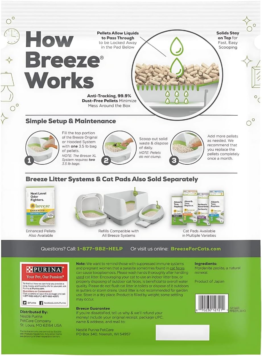 Purina Tidy Cats Litter, Breeze Litter Pellets to be Used with Breeze Litter System, Prevents Dust and Tracking, 3.5 LB Each (Pack of 2)