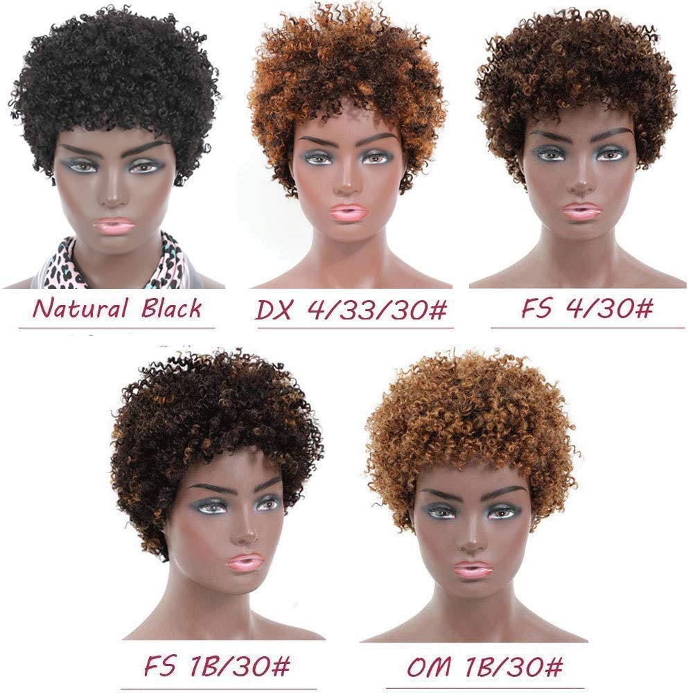 Ms Taj Afro Kinky Human Hair Wigs for Black Women Brazilian Virgin Short Curly Wigs None Lace 150% Density Unprocessed Afro Wig Human Hair Curly Machine Made (Natural Color, afro wig) Short Natural Color afro wig
