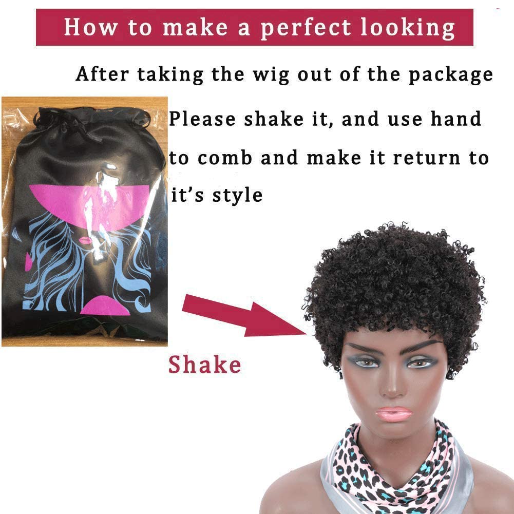 Ms Taj Afro Kinky Human Hair Wigs for Black Women Brazilian Virgin Short Curly Wigs None Lace 150% Density Unprocessed Afro Wig Human Hair Curly Machine Made (Natural Color, afro wig) Short Natural Color afro wig