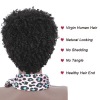 Ms Taj Afro Kinky Human Hair Wigs for Black Women Brazilian Virgin Short Curly Wigs None Lace 150% Density Unprocessed Afro Wig Human Hair Curly Machine Made (Natural Color, afro wig) Short Natural Color afro wig