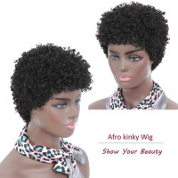 Ms Taj Afro Kinky Human Hair Wigs for Black Women Brazilian Virgin Short Curly Wigs None Lace 150% Density Unprocessed Afro Wig Human Hair Curly Machine Made (Natural Color, afro wig) Short Natural Color afro wig