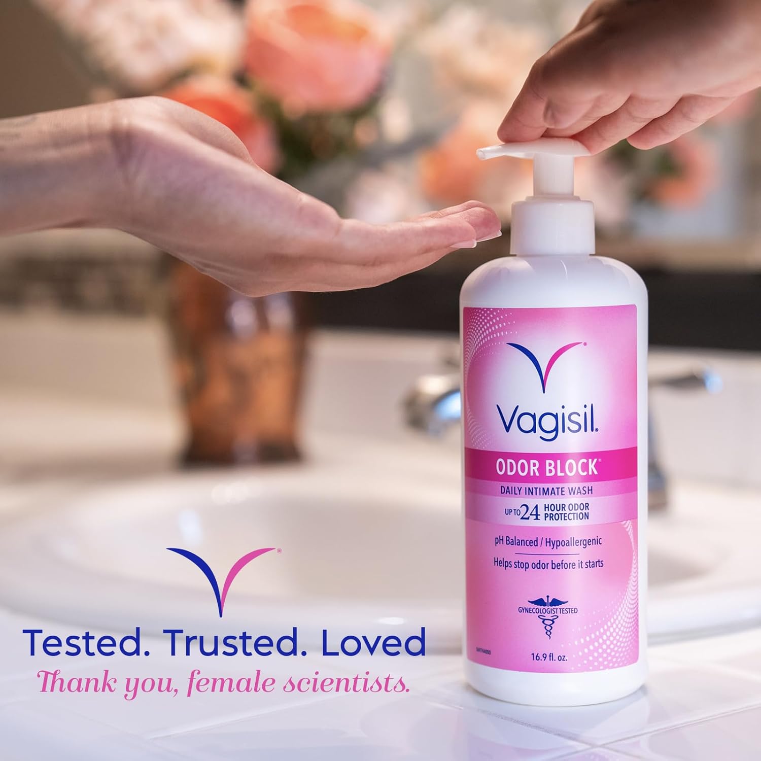 Vagisil Feminine Wash for Intimate Area Hygiene, Odor Block, Gynecologist Tested, Hypoallergenic, 16.9 oz with Pump 16.9 Fl Oz (Pack of 1)