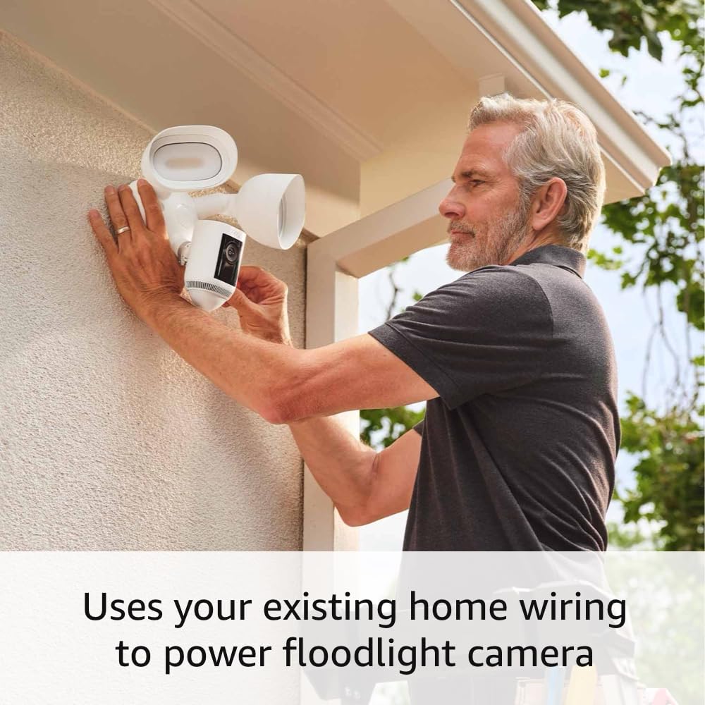 Ring Floodlight Cam Wired Pro with Bird’s Eye View and 3D Motion Detection, White White 1 Camera Floodlight Cam Wired Pro Only