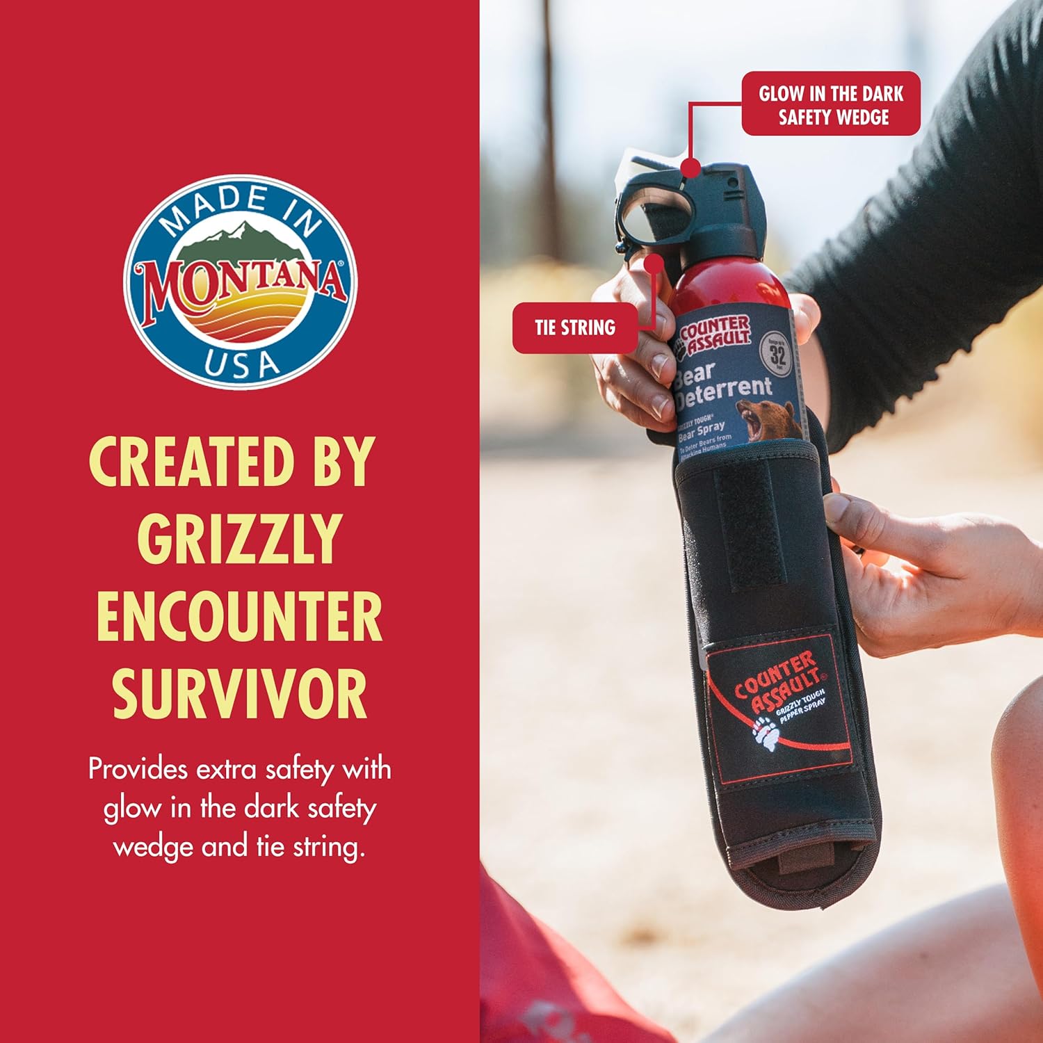Counter Assault Bear Spray - Bears, Mountain Lions, Coyotes - Long-Range 32ft Distance - Pepper Spray Safety Gear for Hiking & Camping Protection - 2% Capsaicin - 8.1 oz with Holster