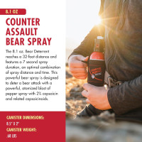 Counter Assault Bear Spray - Bears, Mountain Lions, Coyotes - Long-Range 32ft Distance - Pepper Spray Safety Gear for Hiking & Camping Protection - 2% Capsaicin - 8.1 oz with Holster
