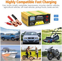 Outerman Car Battery Charger 12V 24V Lithium Battery Charger, Auto Battery Charger Maintainer for Car Boat Motorcycle Lawn Mower Lead Acid Battery or Lithium Battery Capacity: 6AH~105AH