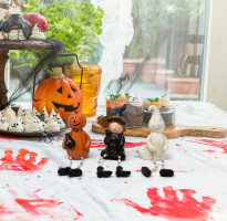 Gift Boutique Halloween Figurines Set of 3 Resin Ghost Pumpkin Witch Shelf Sitters with Dangling Legs Tabletop Decor for Office Home Party Centerpiece