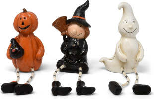 Gift Boutique Halloween Figurines Set of 3 Resin Ghost Pumpkin Witch Shelf Sitters with Dangling Legs Tabletop Decor for Office Home Party Centerpiece