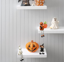 Gift Boutique Halloween Figurines Set of 3 Resin Ghost Pumpkin Witch Shelf Sitters with Dangling Legs Tabletop Decor for Office Home Party Centerpiece