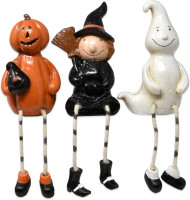 Gift Boutique Halloween Figurines Set of 3 Resin Ghost Pumpkin Witch Shelf Sitters with Dangling Legs Tabletop Decor for Office Home Party Centerpiece