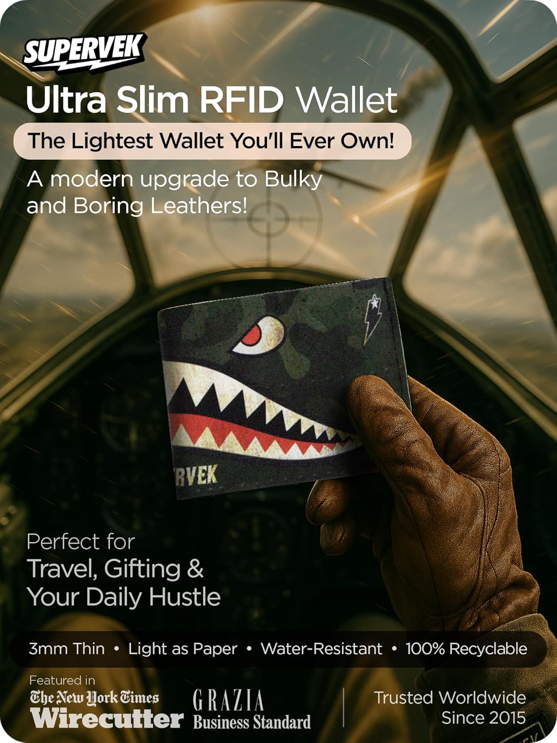 Shark Stitched Paper Wallet - Vegan Mighty Thin Tear & Water-Resistant Slim Wallet for men - Mens Credit Card Holder Wallet - Bape Hypebeast Streetwear Bifold Wallets - RFID Blocking Super Shark Rfid Blocking