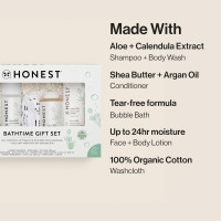 The Honest Company Fragrance-Free Bathtime Gift Set, Hypoallergenic, Bath Essentials for Sensitive Skin, Shampoo and Body Wash, Face Lotion, Bubble Bath, Conditioner, Wash Cloth Bathtime, Fragrance Free