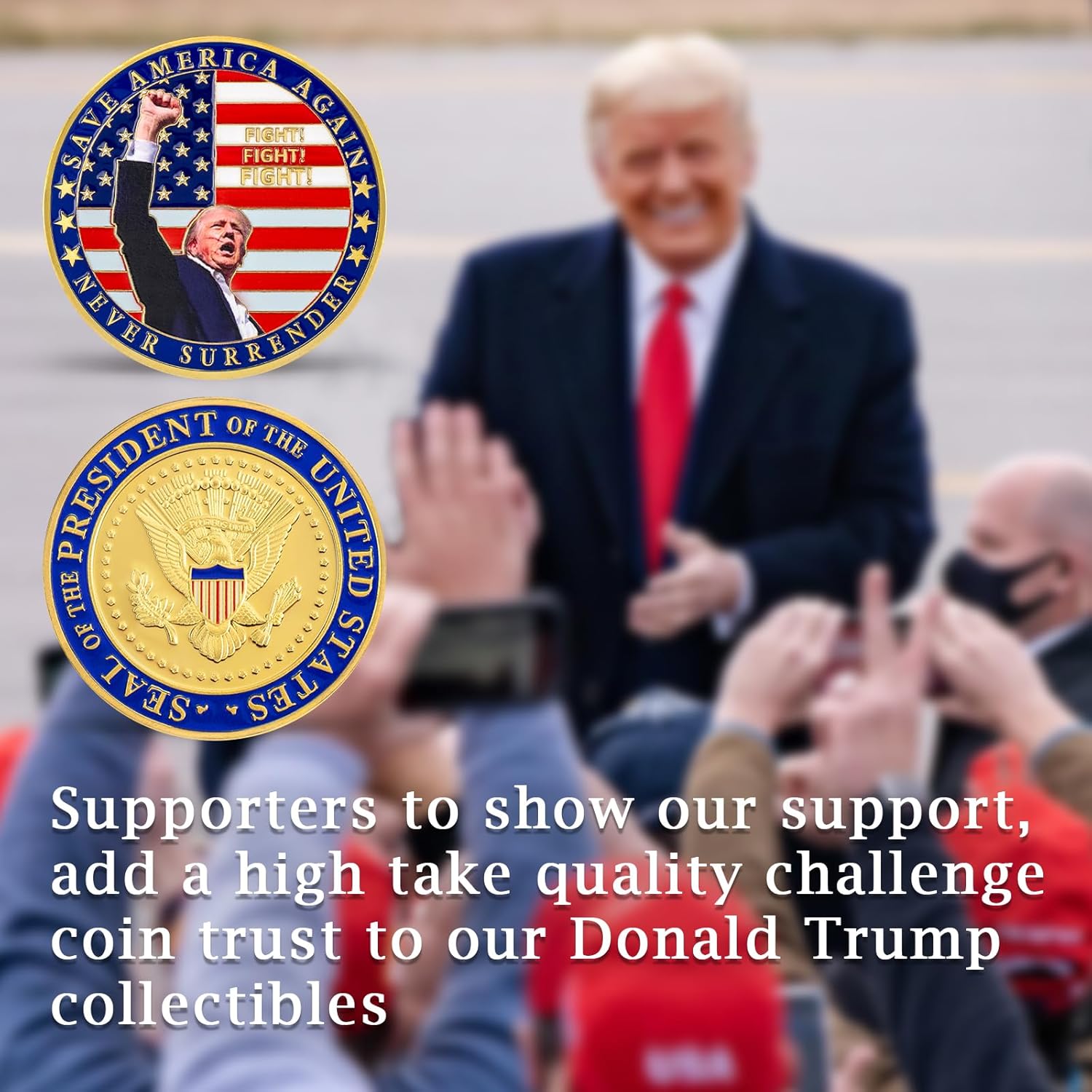 Donald Trump Challenge Coin, President Donald Trump Coin 2024 Collection, Never Surrender-Save America Again Challenge Coin, Limited Edition Collectible Presidential Memorabilia New-red
