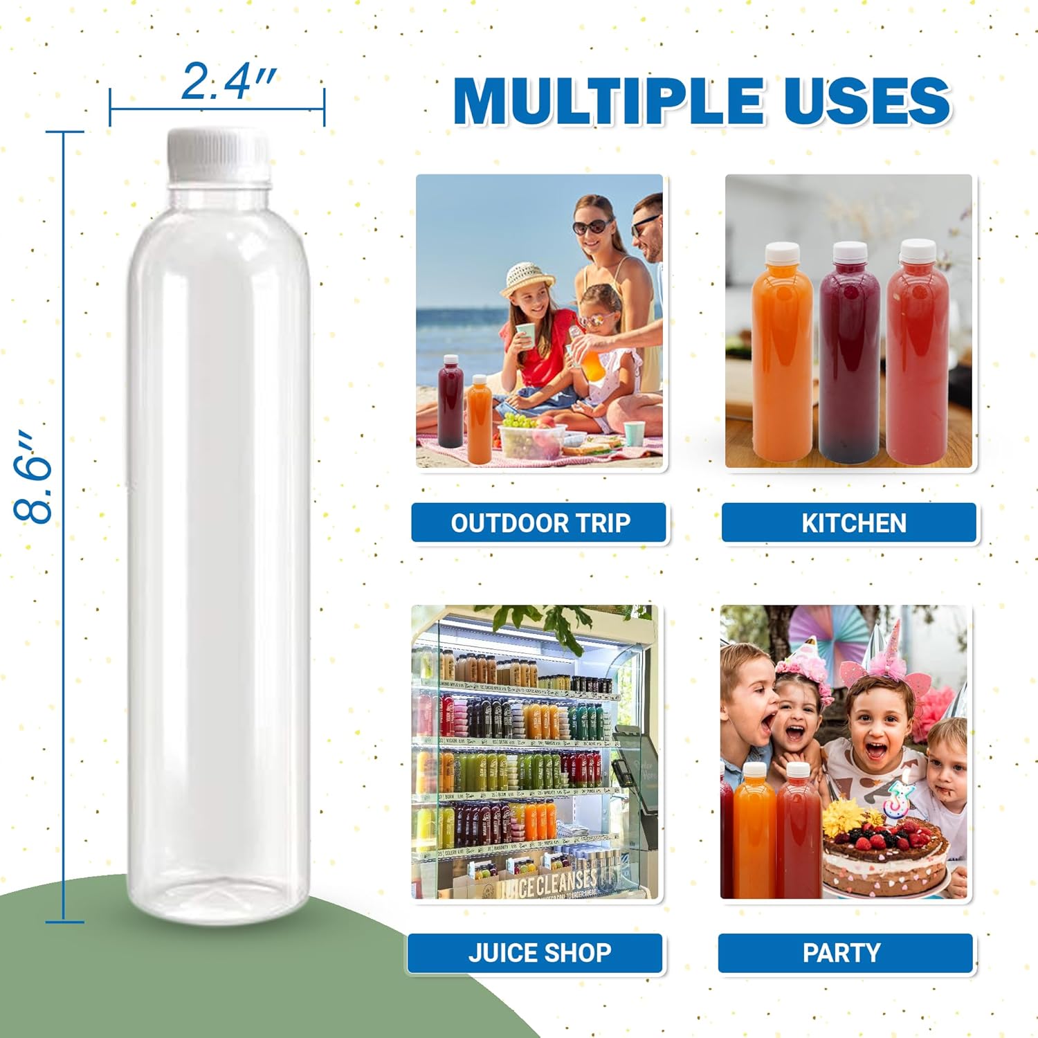 Holotap 16 OZ Empty Plastic Juice Bottles Pack of 30 Clear Disposable Bulk Drink Bottles with White Tamper Evident Caps Lids (16 OZ, White) 16 Ounces White