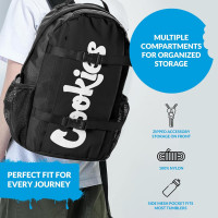 COOKIES Non-Standard Ripstop Nylon Backpack – Durable Tear-Resistant Bag with Heavy-Duty Zippers, Mesh Side Pockets, Adjustable Straps & Laptop Storage – Stylish Streetwear Travel Backpack - Black
