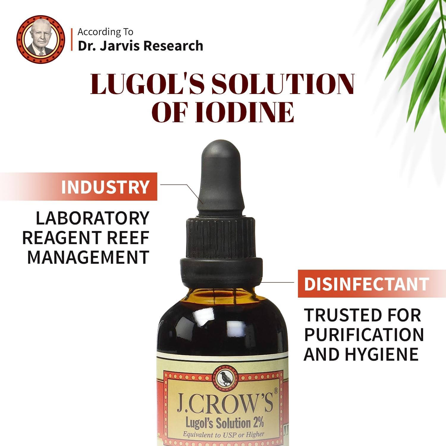 J.CROW'S® Lugol's Solution of Iodine 2% 2 oz (1 Bottle) – Premium Iodine & Potassium Iodide Liquid, Gluten &, Alcohol-Free Natural Brine Extract, No Expiration Unflavored 2 Fl Oz (Pack of 1)