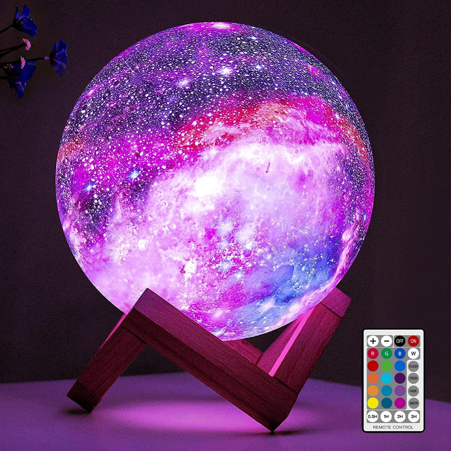 BRIGHTWORLD Moon Lamp Galaxy Lamp 5.9 inch 16 Colors LED 3D Moon Light, Remote & Touch Control Moon Night Light Gifts for Girls Boys Kids Women Birthday Wooden Base