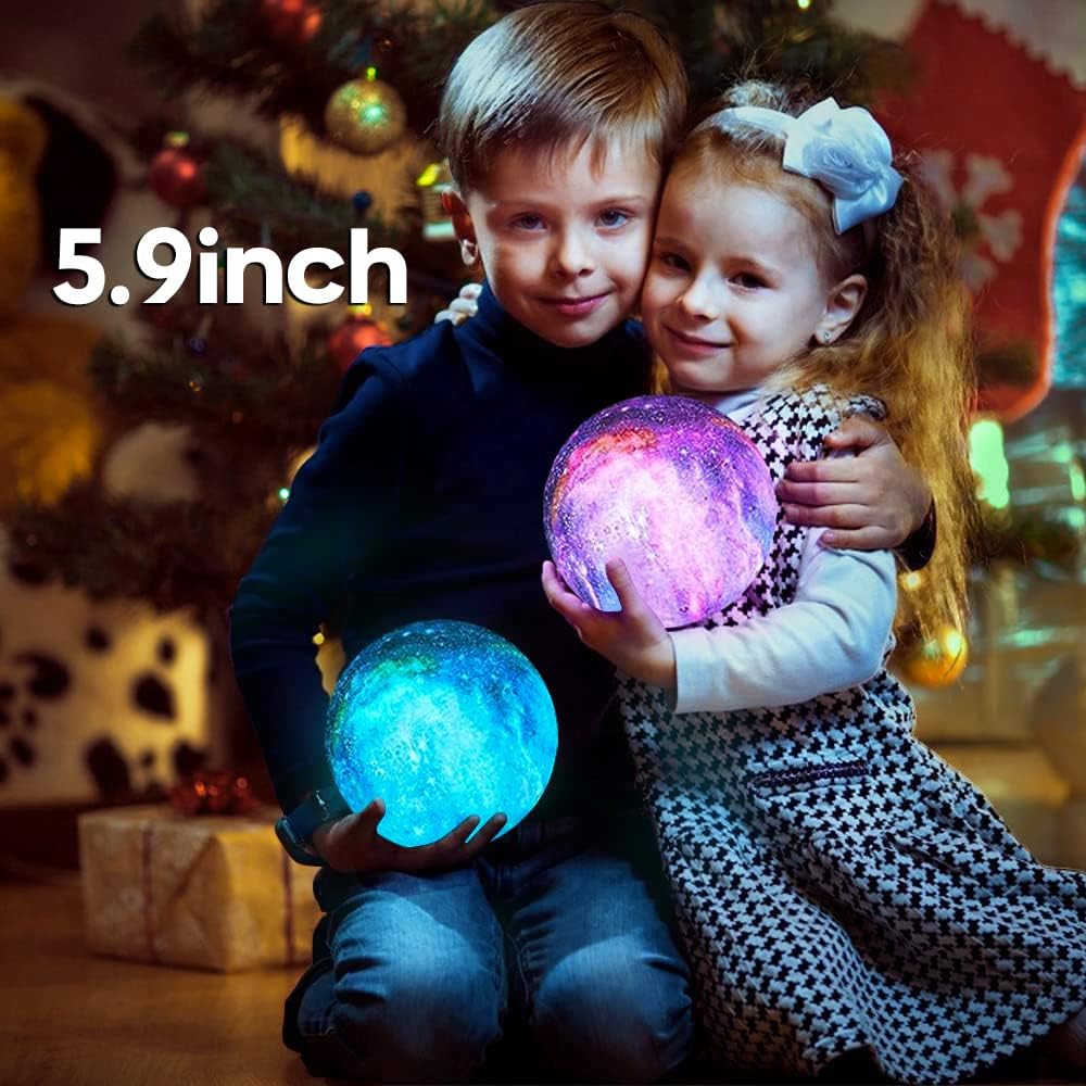 BRIGHTWORLD Moon Lamp Galaxy Lamp 5.9 inch 16 Colors LED 3D Moon Light, Remote & Touch Control Moon Night Light Christmas Gifts for Girls Boys Kids Women Birthday（Wooden Base）