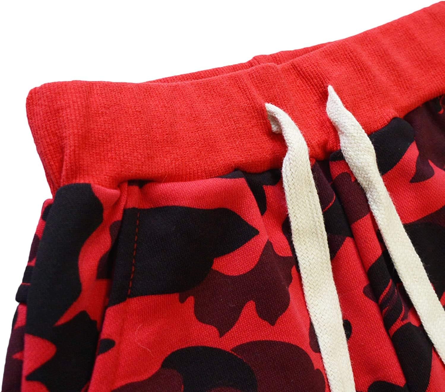 KISBINI Boy's Cotton Camouflage Sweatpants Sports Pants for Children 5T Red