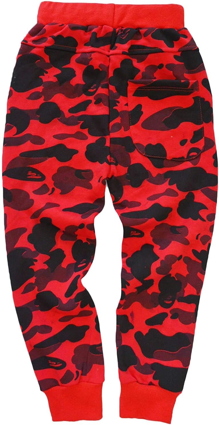 KISBINI Boy's Cotton Camouflage Sweatpants Sports Pants for Children 5T Red