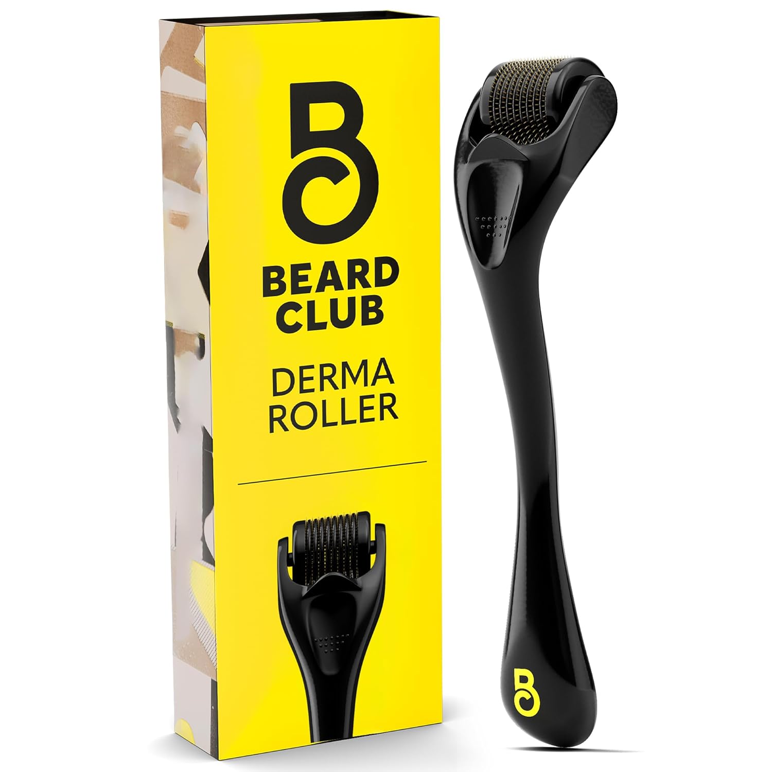 The Beard Club Derma Roller for Face, Body and Scalp - Microneedling for Men and Women with 540 Titanium Microneedles - Beard Roller & Micro Needling Scalp Hair - Black Derma Roller - Black