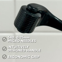 The Beard Club Derma Roller for Face, Body and Scalp - Microneedling for Men and Women with 540 Titanium Microneedles - Beard Roller & Micro Needling Scalp Hair - Black Derma Roller - Black