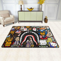 Large Outdoor Rug Anime Camouflage Shark Bape Rug, Non-Slip Bathroom Rugs, Kitchen Rugs Home Decor Carpet Area Rugs for Bedroom 36