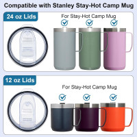Replacement Lids Compatible with Stanley 12 oz & 24oz Camp Mug, 2Pack Leak Proof Cup Insulated Lids for Stainless Steel Coffee Mug(Cups NOT Included)