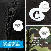 COOKIES Orion Canvas Smell Proof Backpack 22.8L – Large Odorless Travel Backpack for Men & Women, Carry-On, Work, Stylish & Spacious Bag - Green Camo