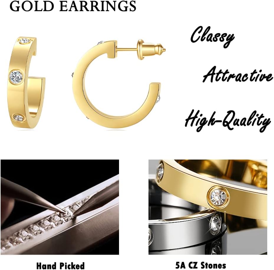 Love Earrings for Women Hoop Earrings Stainless Steel Earrings with Cubic Zirconia Stones Earrings Birthday Jewelry Christmas Gifts for Women Her Gold-plated