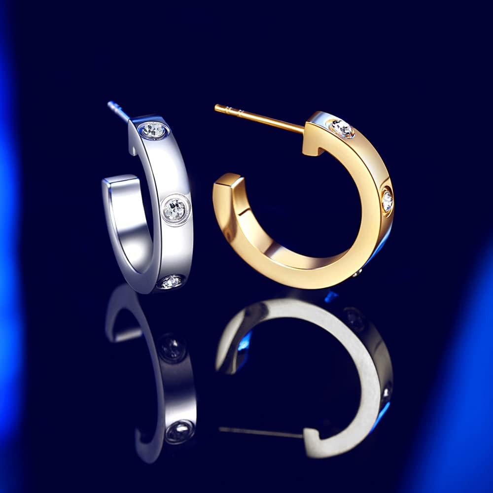Love Earrings for Women Hoop Earrings Stainless Steel Earrings with Cubic Zirconia Stones Earrings Birthday Jewelry Christmas Gifts for Women Her Gold-plated