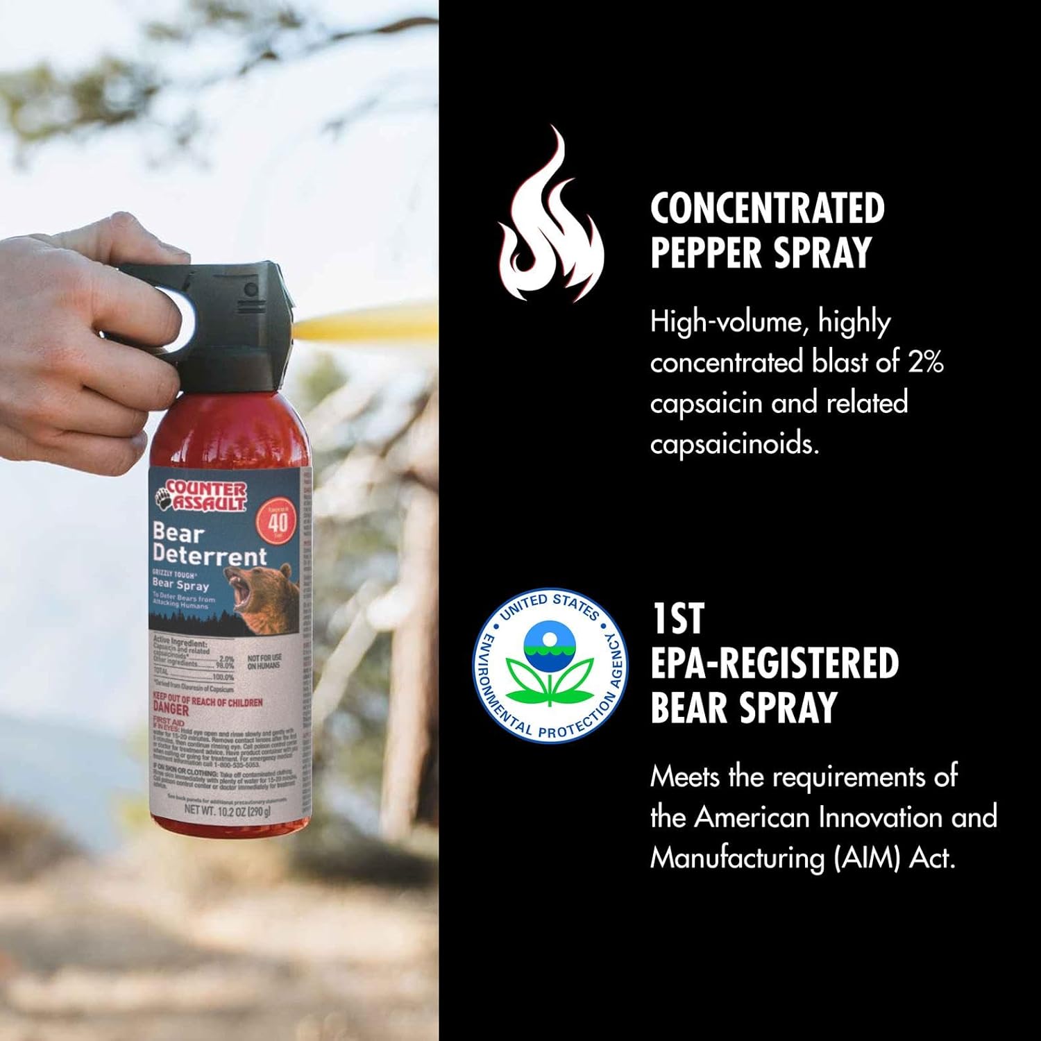 Counter Assault Bear Spray - Bears, Mountain Lions, Coyotes - Long-Range 40ft Distance - Pepper Spray Safety Gear for Hiking & Camping Protection - 2% Capsaicin - 10.2 oz 10.2 oz, 1 pack, and Holster