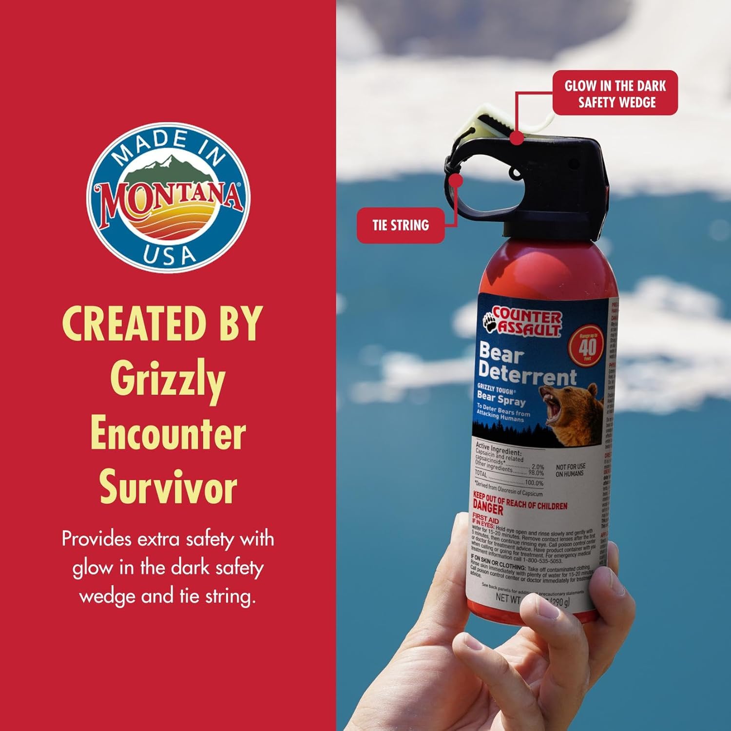 Counter Assault Bear Spray - Bears, Mountain Lions, Coyotes - Long-Range 40ft Distance - Pepper Spray Safety Gear for Hiking & Camping Protection - 2% Capsaicin - 10.2 oz 10.2 oz, 1 pack, and Holster