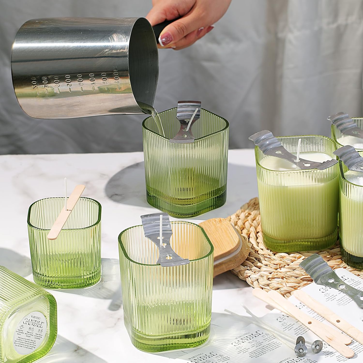 12oz Candle Jars for Making Candles, 12 Pack Green Glass Empty Candle Jars with Bamboo Lids and Sticky Labels, Candle Jar for Making Supplies, DIY Gift and Home Decor, Sample Container