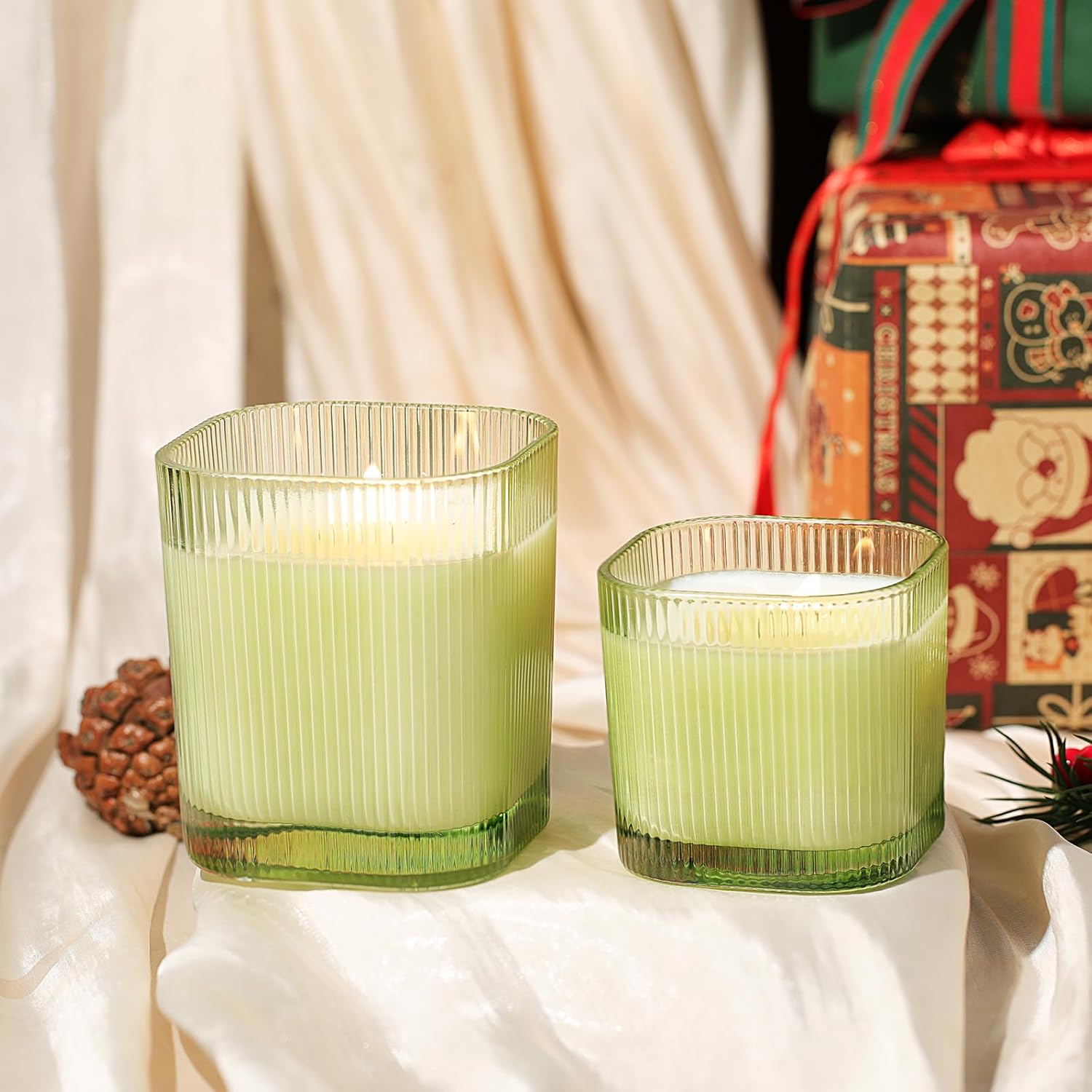 12oz Candle Jars for Making Candles, 12 Pack Green Glass Empty Candle Jars with Bamboo Lids and Sticky Labels, Candle Jar for Making Supplies, DIY Gift and Home Decor, Sample Container