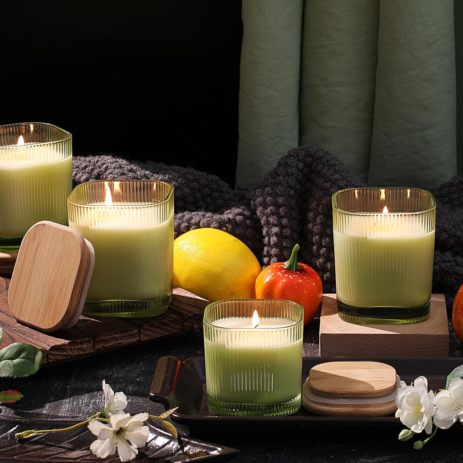 12oz Candle Jars for Making Candles, 12 Pack Green Glass Empty Candle Jars with Bamboo Lids and Sticky Labels, Candle Jar for Making Supplies, DIY Gift and Home Decor, Sample Container