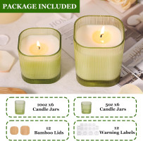 12oz Candle Jars for Making Candles, 12 Pack Green Glass Empty Candle Jars with Bamboo Lids and Sticky Labels, Candle Jar for Making Supplies, DIY Gift and Home Decor, Sample Container