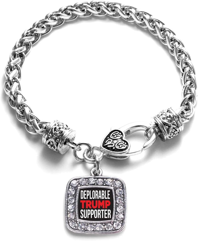 Inspired Silver - Silver Square Charm Bracelet with Cubic Zirconia Jewelry Deplorable Trump Supporter
