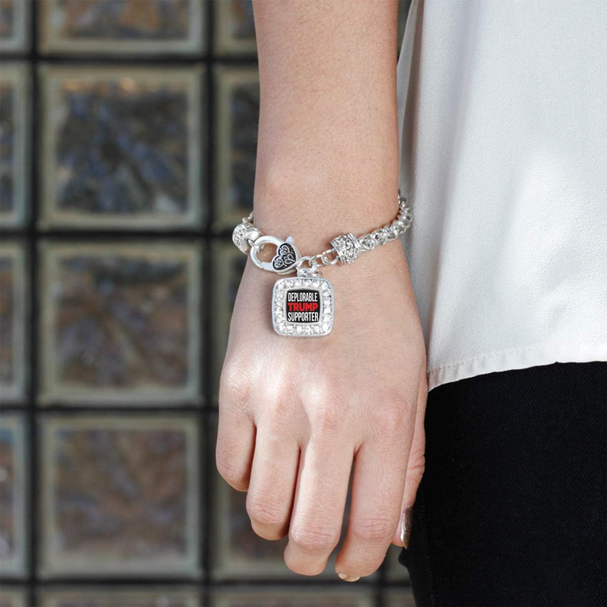 Inspired Silver - Silver Square Charm Bracelet with Cubic Zirconia Jewelry Deplorable Trump Supporter