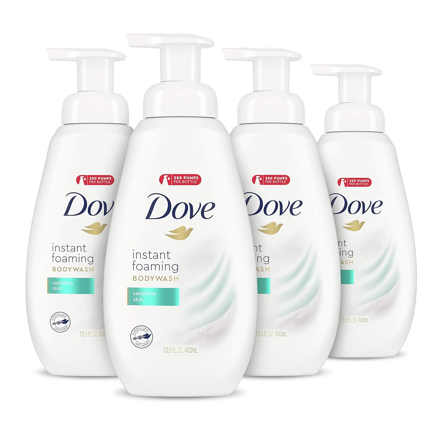 Dove Instant Foaming Body Wash 4 Count for Softer and Smoother Skin Sensitive Skin Effectively Washes Away Bacteria While Nourishing Your Skin 13.5 oz