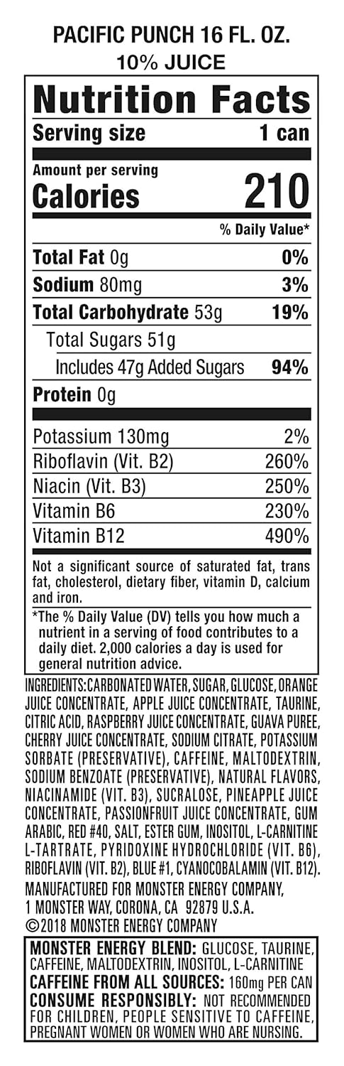 Monster Energy Juice Monster Pacific Punch, Energy Drink, 16 Ounce | Energy + Juice, Pack of 15 Pacific Punch 16 Ounce (Pack of 15)