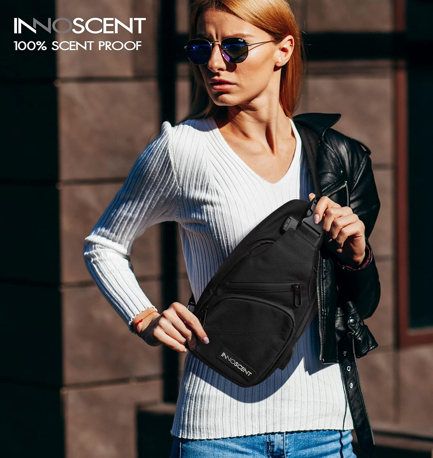 Smell Proof Sling Bag Backpack - COMBINATION LOCK - Shoulder Crossbody Bag With USB/Headphone Charging Port Black