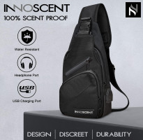 Smell Proof Sling Bag Backpack - COMBINATION LOCK - Shoulder Crossbody Bag With USB/Headphone Charging Port Black