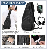 Smell Proof Sling Bag Backpack - COMBINATION LOCK - Shoulder Crossbody Bag With USB/Headphone Charging Port Black