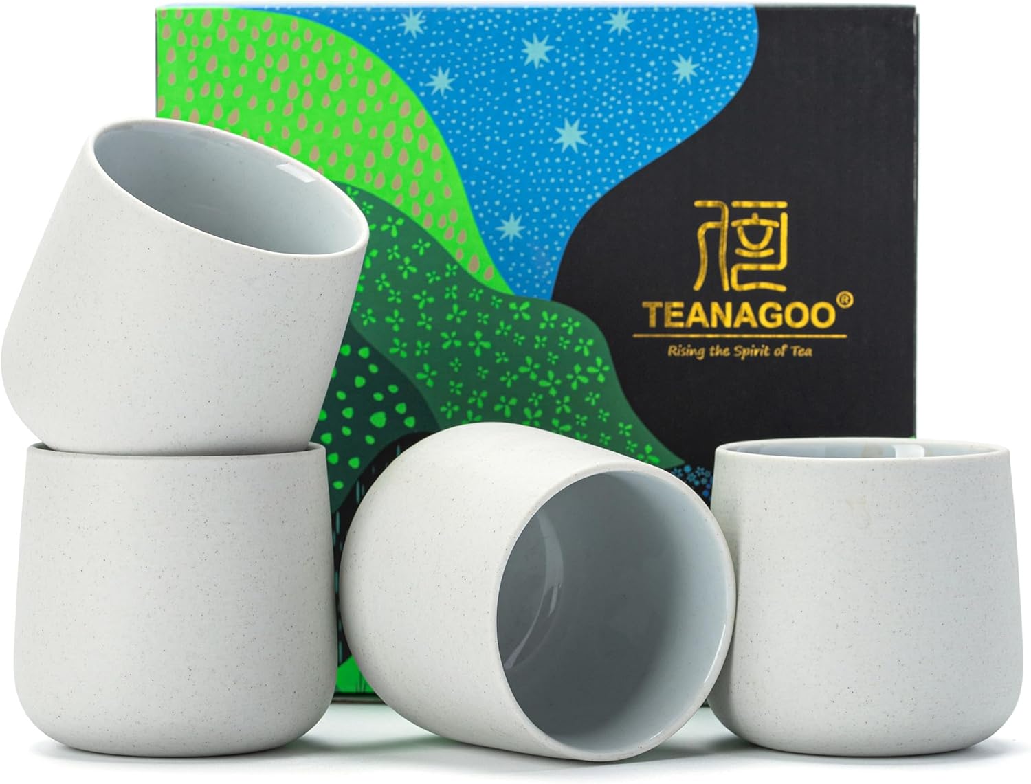 TEANAGOO Japanese Tea Cups, Chinese Tea Cup, 7.2Oz / 205 Ml, Ceramic Tea Cups for Adults, Ceramic Cups no Handles, Japanese Cups, Matcha Cup, Lt.Grey, 4 Pcs/Box, H5 4 Cups, 205 ml each Lt.Grey